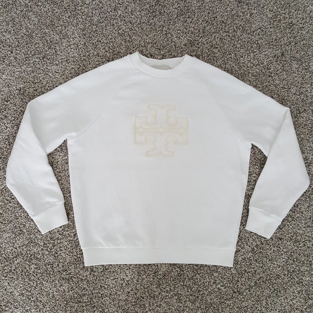 Tory Burch HEAVY FRENCH TERRY LOGO CREWNECK Sweater Sweatshirt White XS - Picture 6 of 16